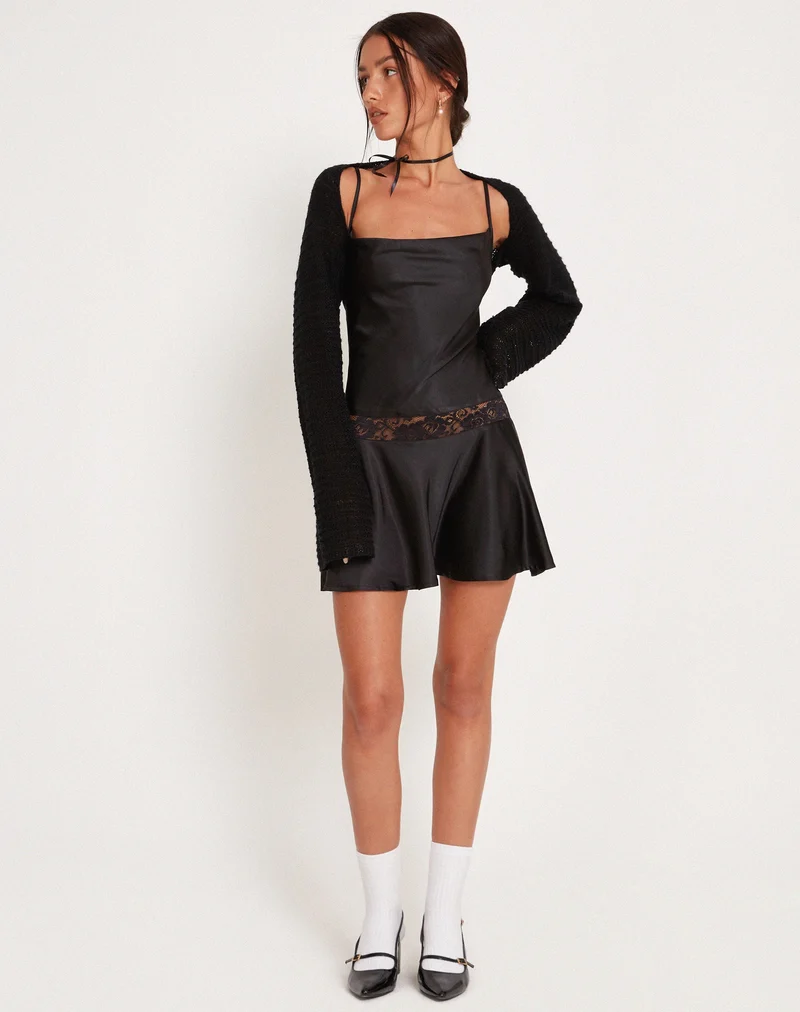 Tahira Mini-Slipkleid aus Satin Schwarz