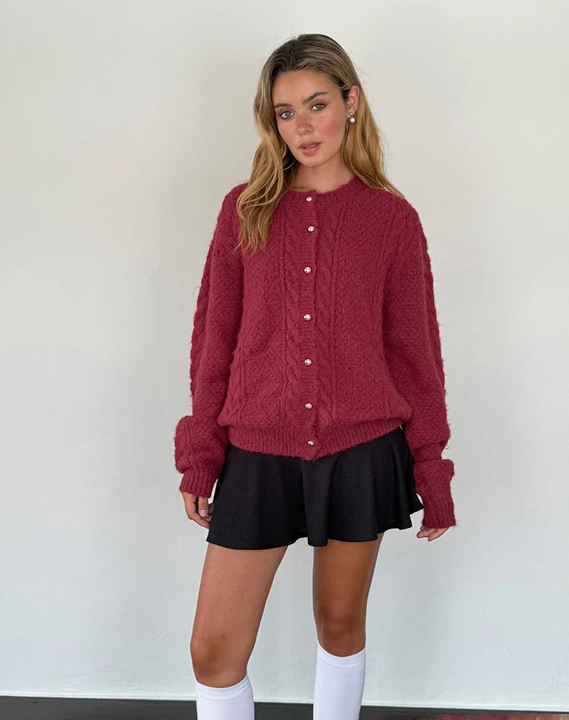 Aceso Strickjacke aus Bürstenstrick in Burgund