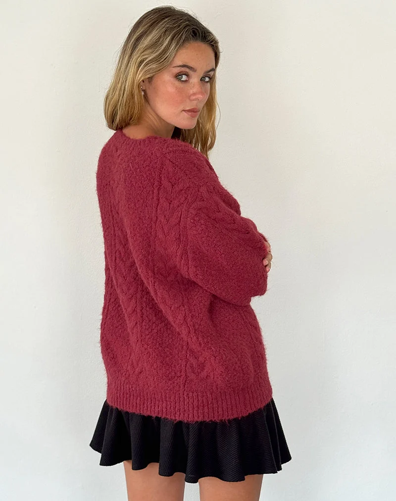 Aceso Strickjacke aus Bürstenstrick in Burgund