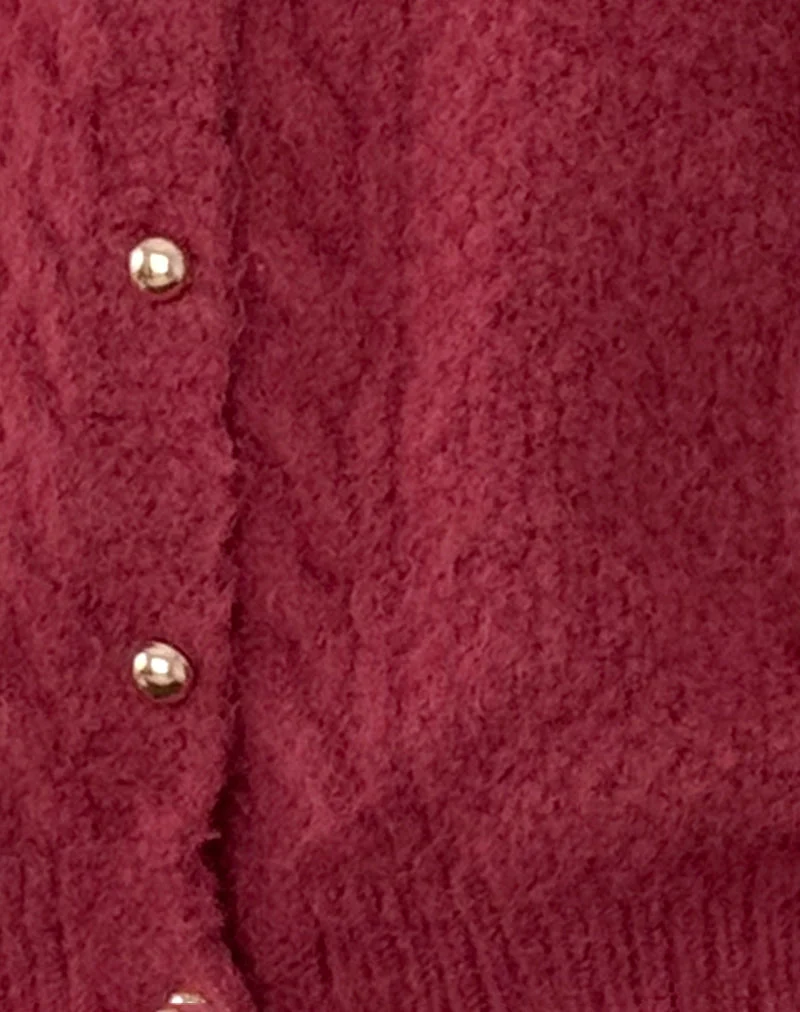 Aceso Strickjacke aus Bürstenstrick in Burgund