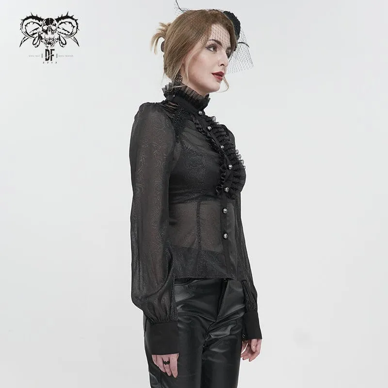Gothic Riemchen Stehkragen Rüschenhemd für Damen