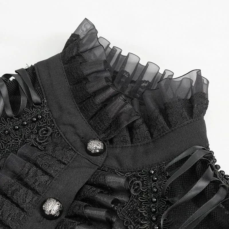 Gothic Riemchen Stehkragen Rüschenhemd für Damen
