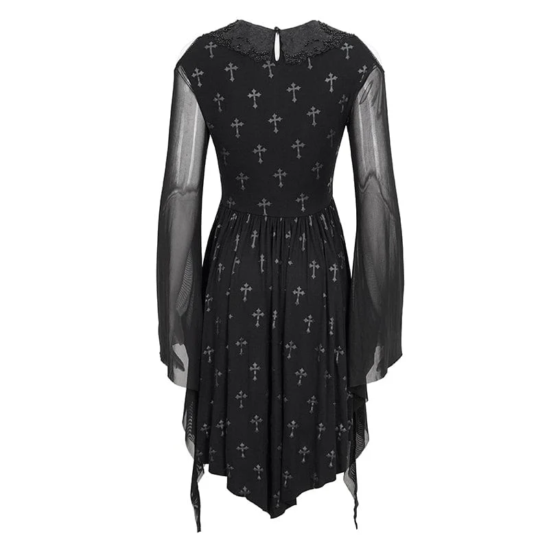 Gothic schulterfreies Kleid mit Kreuzdruck für Damen