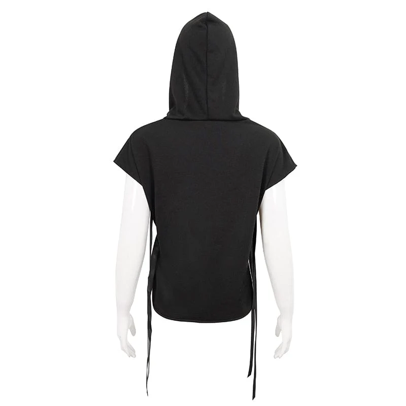Damen Punk Strap Splice asymmetrisches kurzärmliges Crop Top