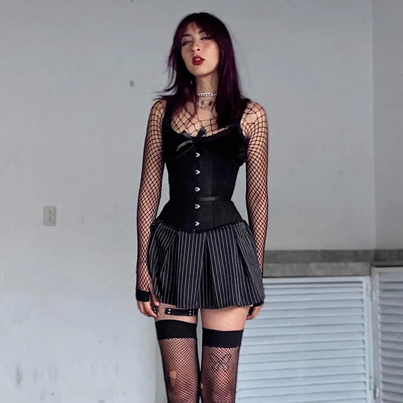 Damen Punk Strappy Mesh Unterbrustkorsett