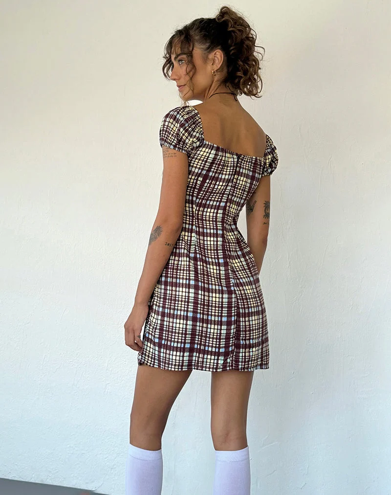 Savio Minikleid aus braunem Multikaro
