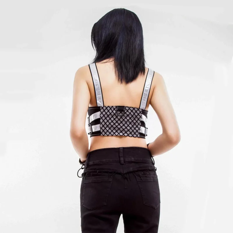 Damen Grunge Kontrastfarbe Schnalle Weste Weiß