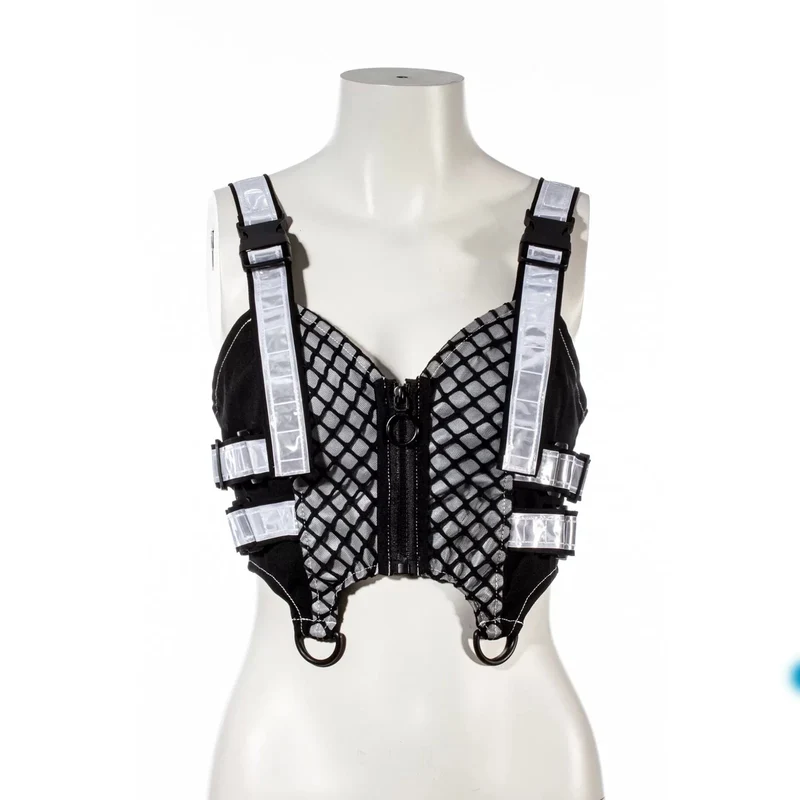 Damen Grunge Kontrastfarbe Schnalle Weste Weiß