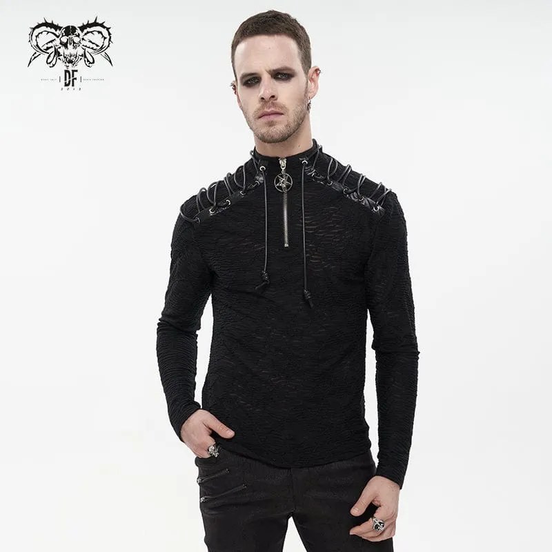 Herren Punk Strappy Star Zipper Distressed Shirt