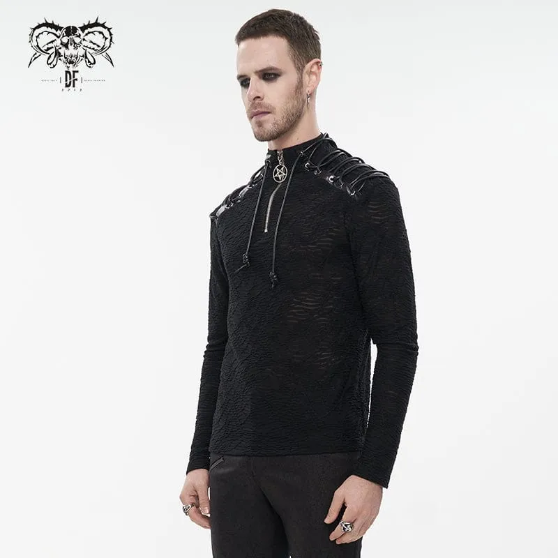 Herren Punk Strappy Star Zipper Distressed Shirt
