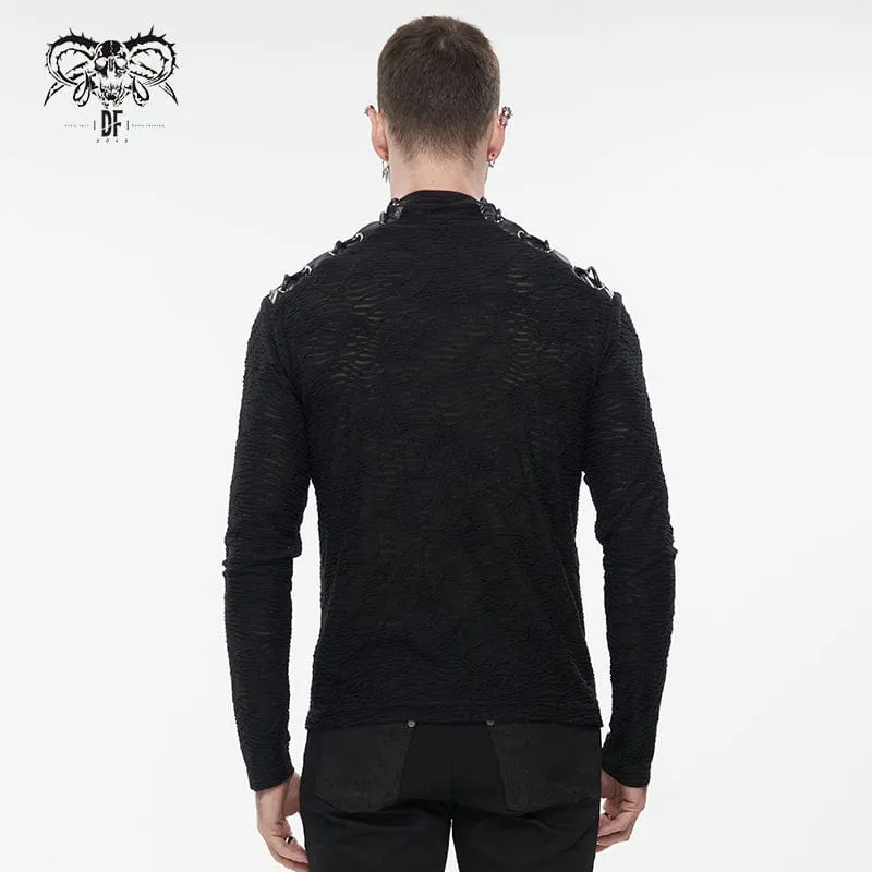 Herren Punk Strappy Star Zipper Distressed Shirt