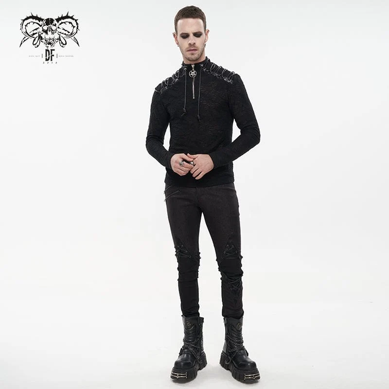 Herren Punk Strappy Star Zipper Distressed Shirt