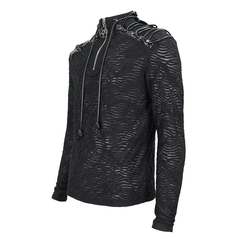 Herren Punk Strappy Star Zipper Distressed Shirt