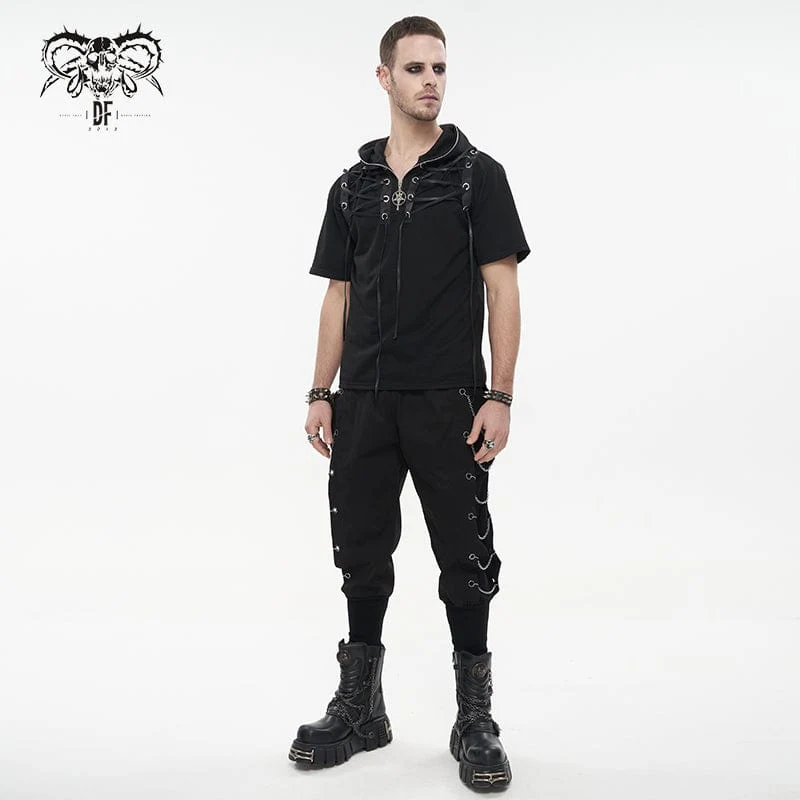 Herren Punk Strappy Star Zipper Shirt mit Kapuze