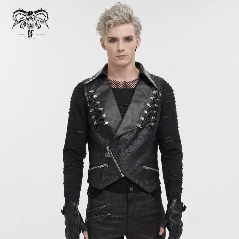 Gothic Asymmetrischer Reißverschluss-Schnürweste für Herren