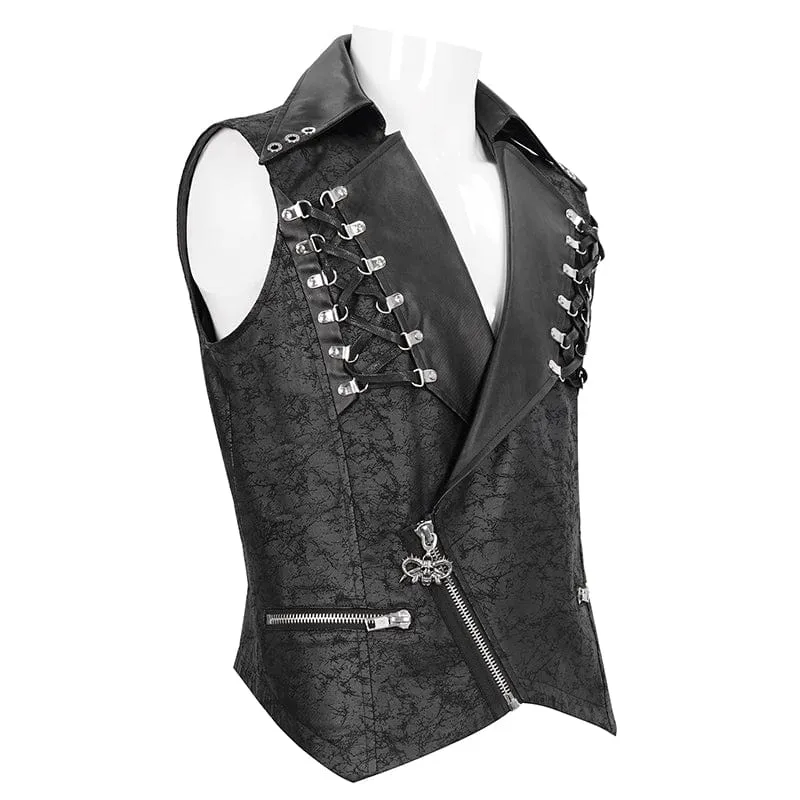 Gothic Asymmetrischer Reißverschluss-Schnürweste für Herren