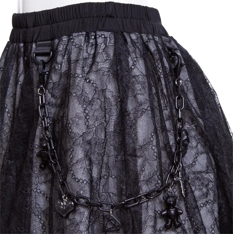 Damen Grunge Lagen-Spitzenrock mit Kette