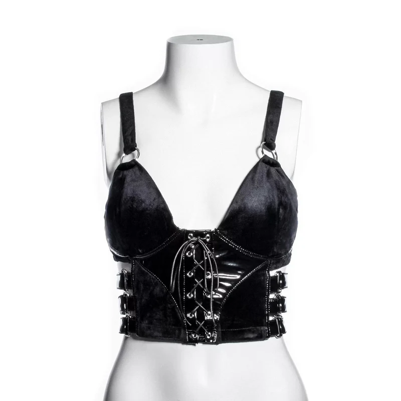 Damen Punk Buckle Velvet Splice Kunstlederweste