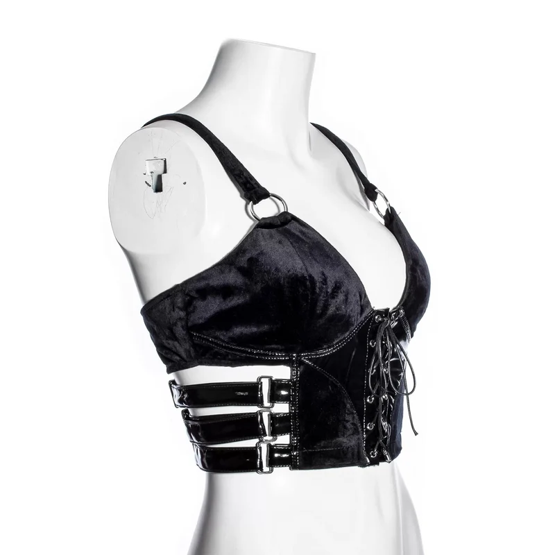 Damen Punk Buckle Velvet Splice Kunstlederweste