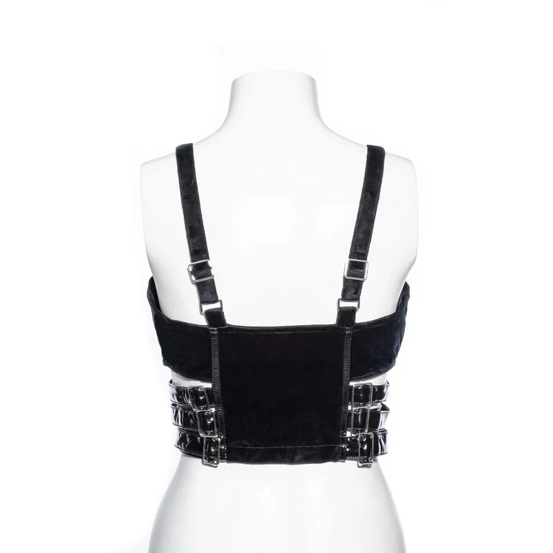 Damen Punk Buckle Velvet Splice Kunstlederweste