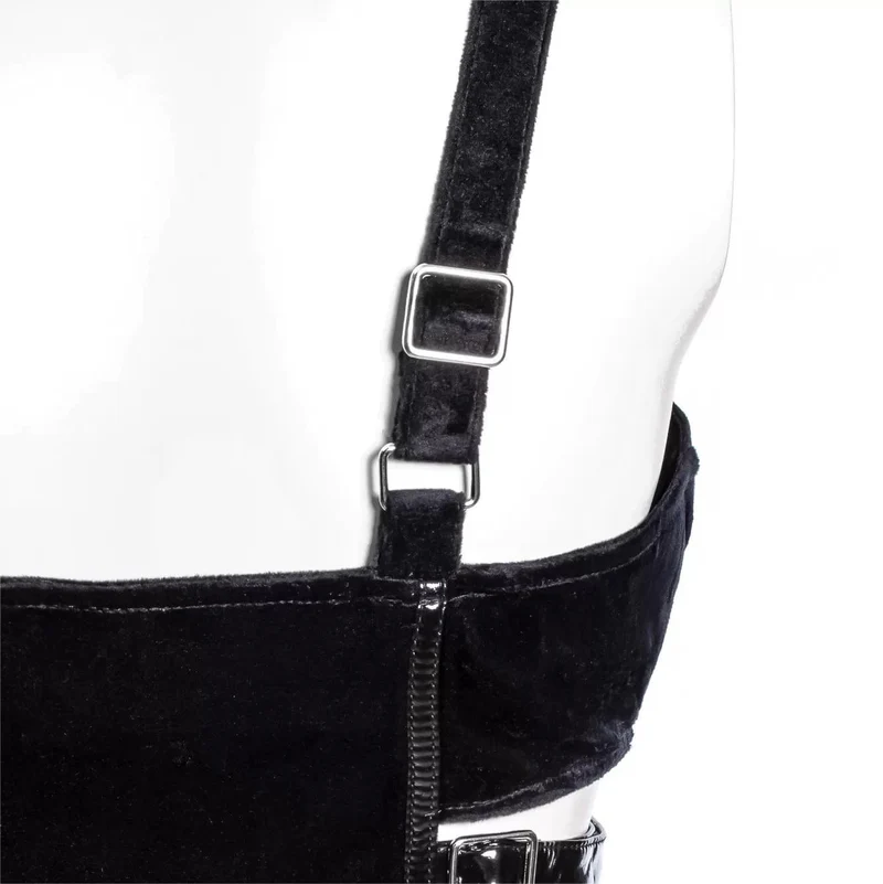 Damen Punk Buckle Velvet Splice Kunstlederweste