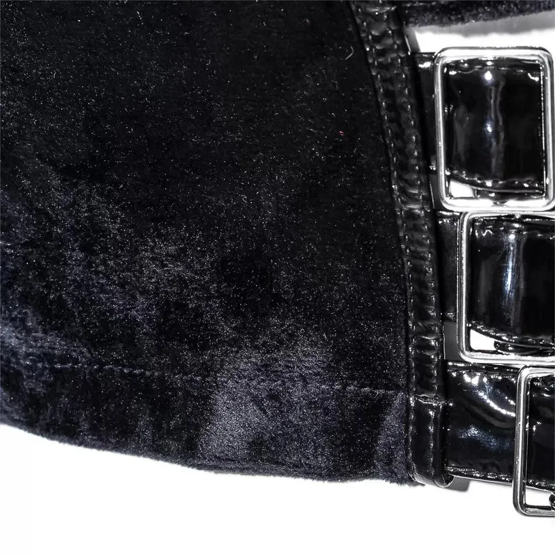 Damen Punk Buckle Velvet Splice Kunstlederweste