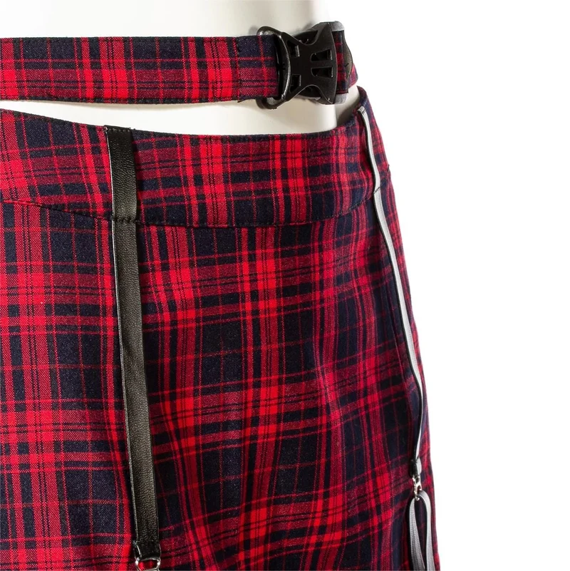 Karierter Rock mit Grunge-Ausschnitt und Schnalle für Damen