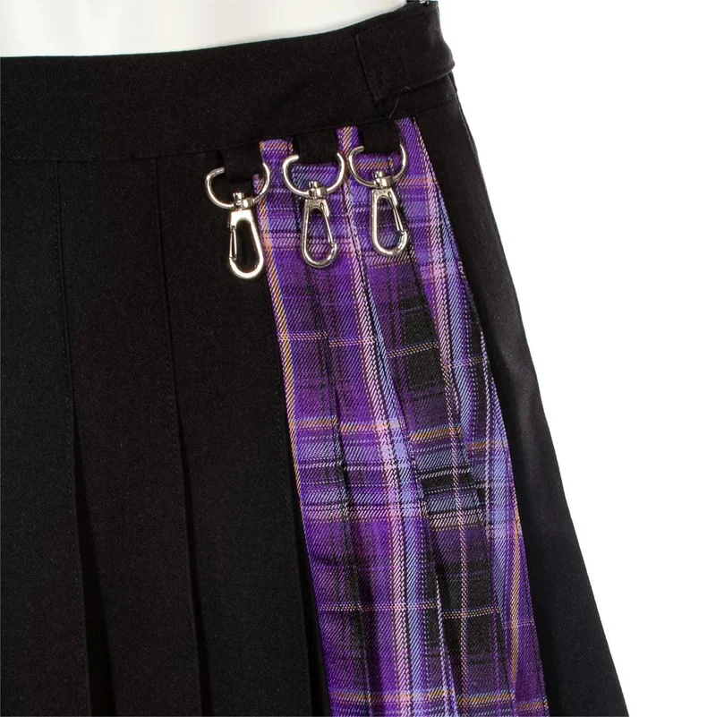 Damen-Grunge-Unregelmäßiger Plaid-Splice-Faltenrock Lila