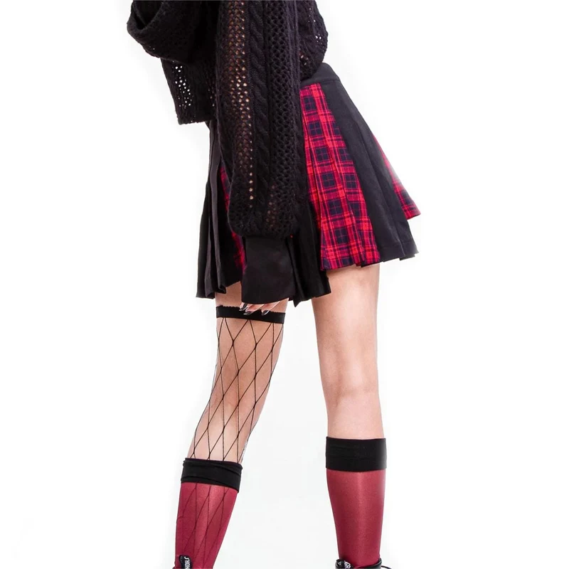 Damen Grunge Unregelmäßiger Plaid Splice Faltenrock Rot
