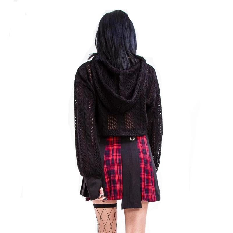 Damen Grunge Unregelmäßiger Plaid Splice Faltenrock Rot