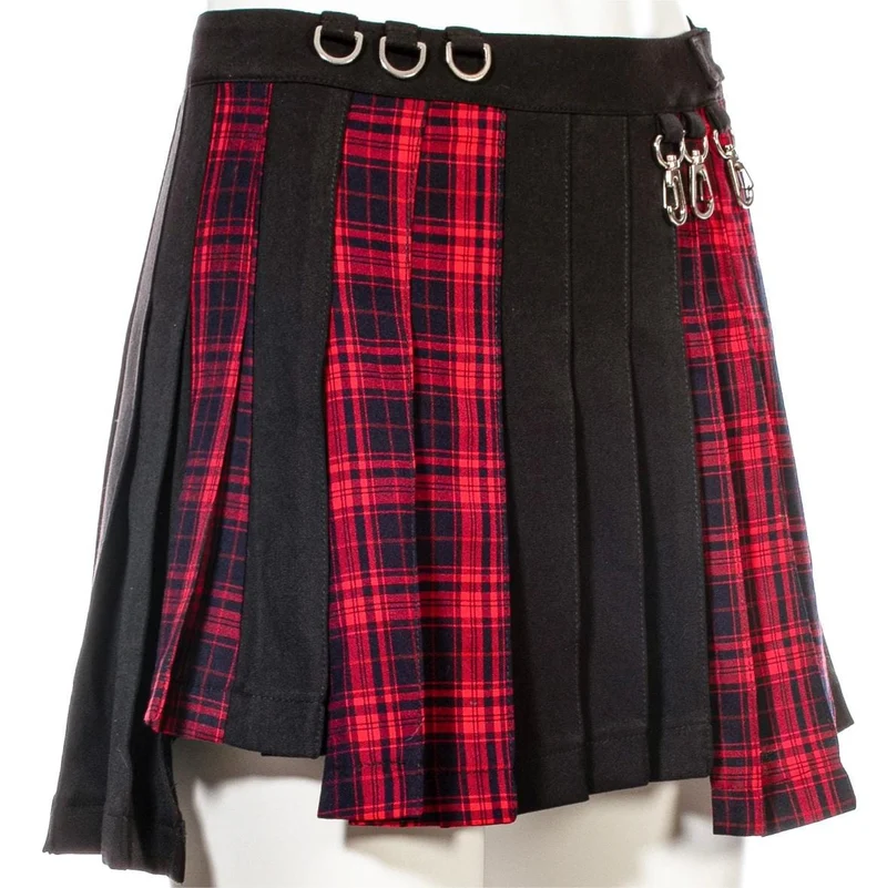 Damen Grunge Unregelmäßiger Plaid Splice Faltenrock Rot
