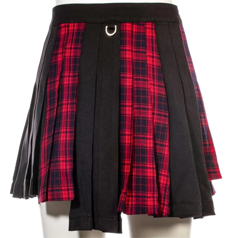 Damen Grunge Unregelmäßiger Plaid Splice Faltenrock Rot