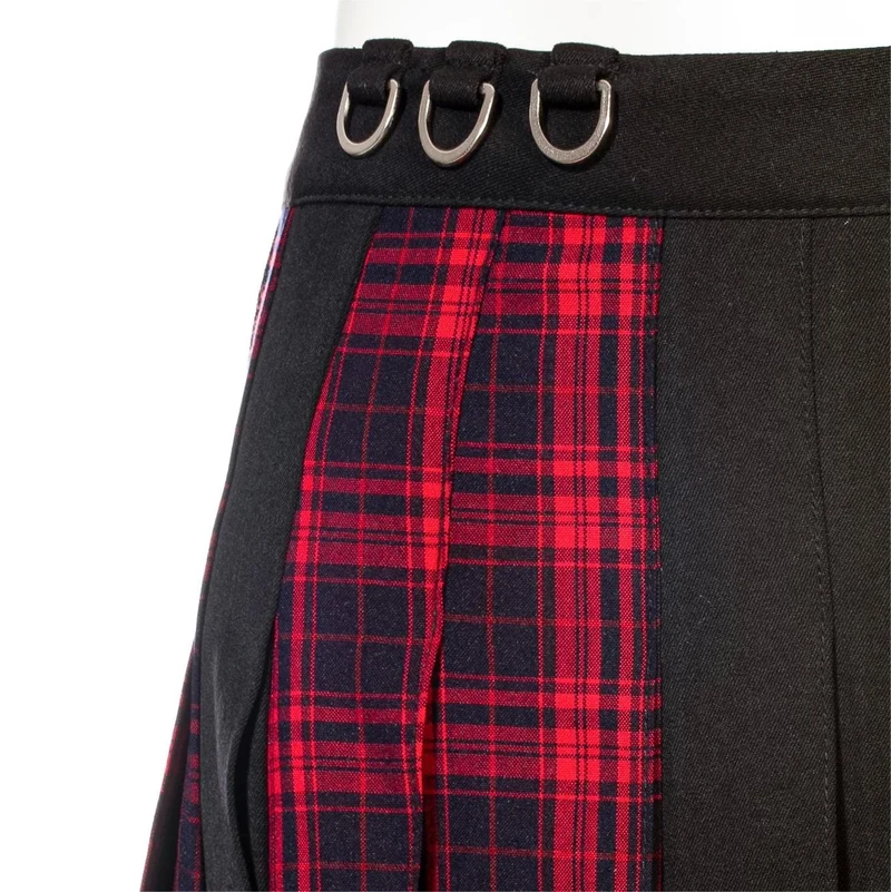 Damen Grunge Unregelmäßiger Plaid Splice Faltenrock Rot
