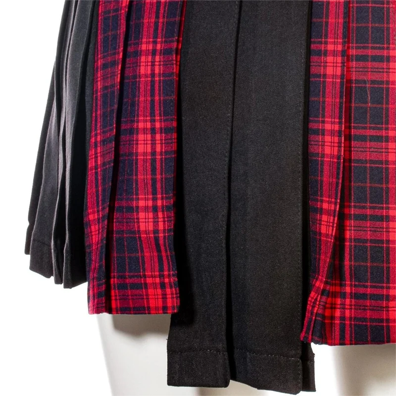 Damen Grunge Unregelmäßiger Plaid Splice Faltenrock Rot