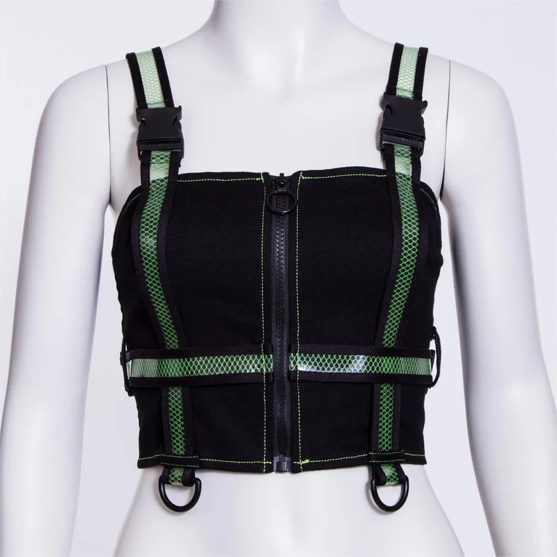 Damen Punk Double Color Mesh Splice Weste Grün