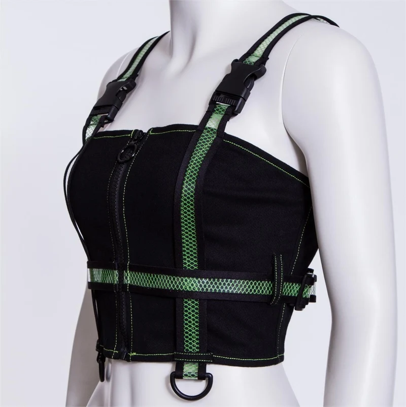 Damen Punk Double Color Mesh Splice Weste Grün