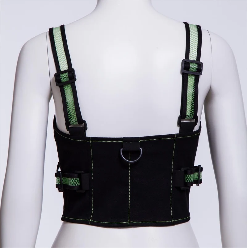 Damen Punk Double Color Mesh Splice Weste Grün