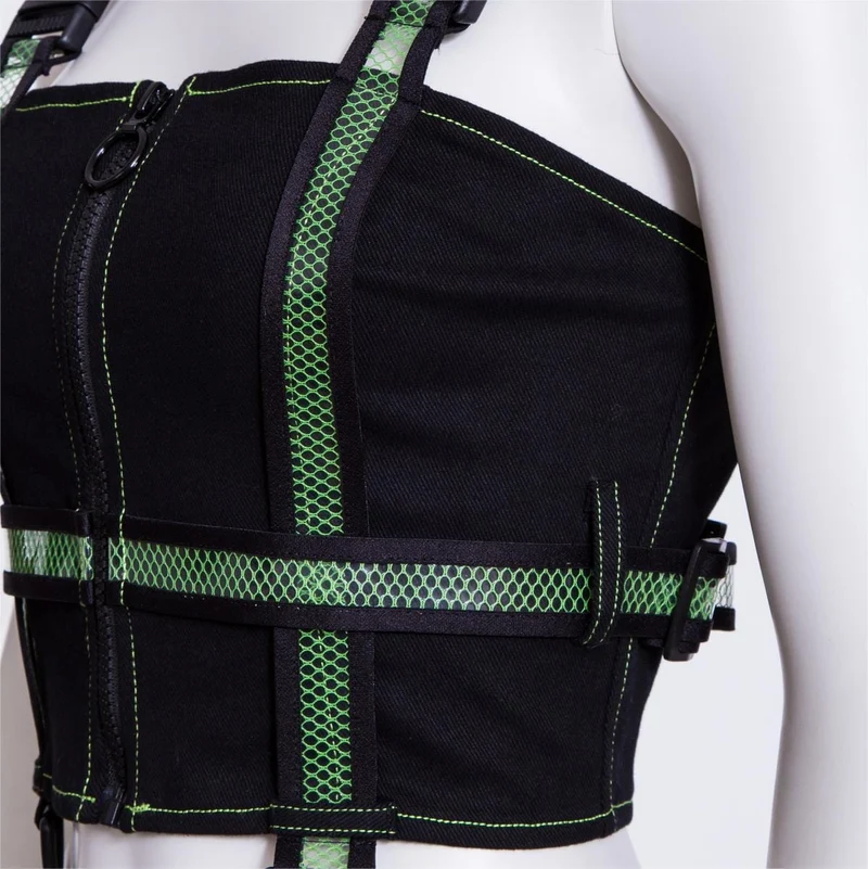 Damen Punk Double Color Mesh Splice Weste Grün