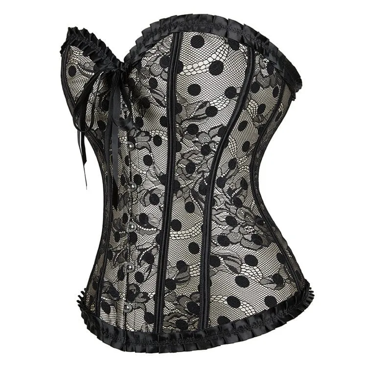 Gothic Strappy Polka Dot Lace Vollbrustkorsett für Damen