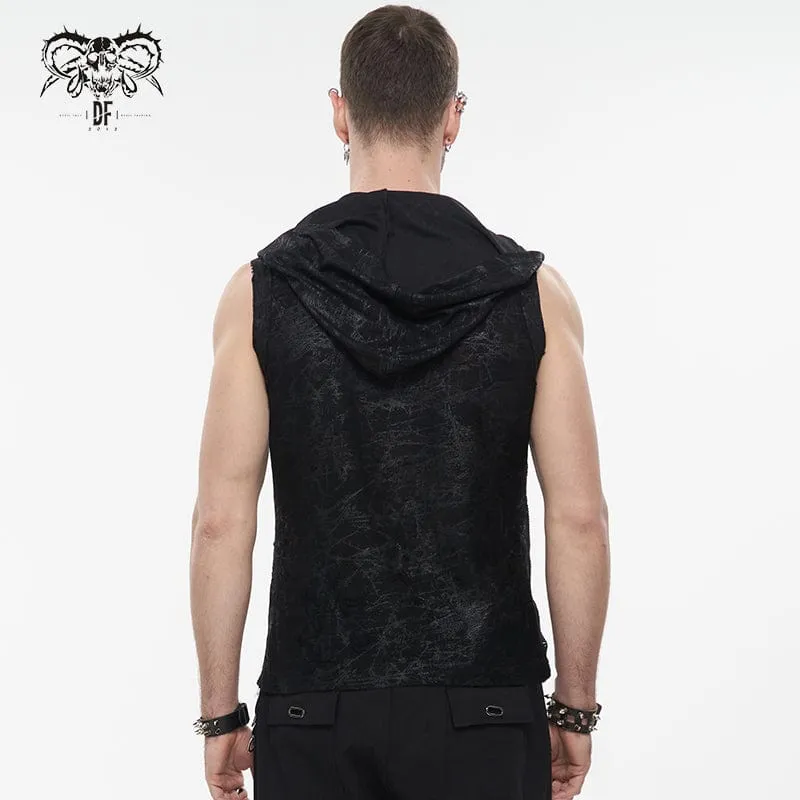 Herren Gothic Skull Mesh Splice Chain Tank Top mit Kapuze