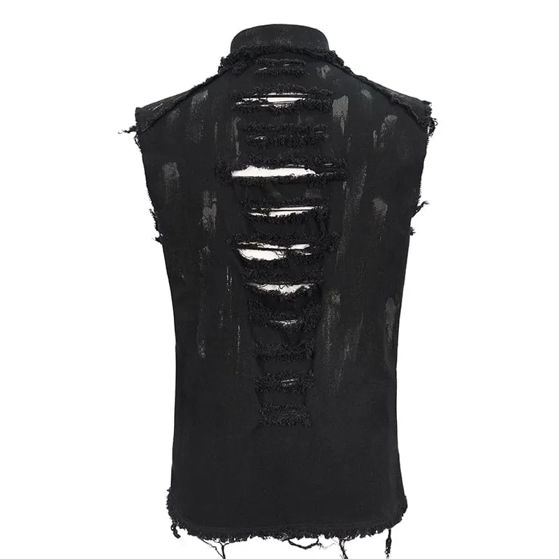 Herren Punk Distressed Ripped Unedged Weste