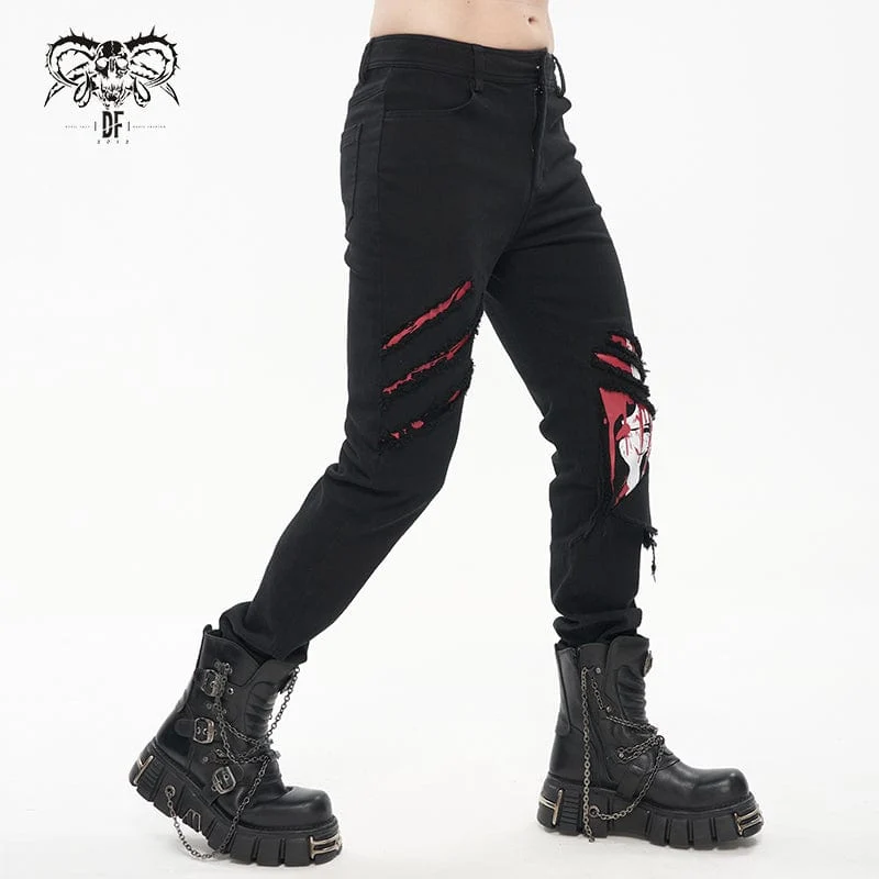 Zerrissene Hose mit Punk-Skelett-Print für Herren