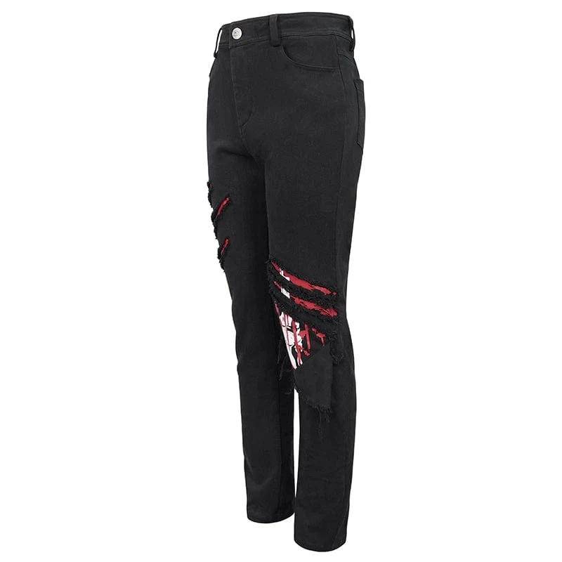Zerrissene Hose mit Punk-Skelett-Print für Herren