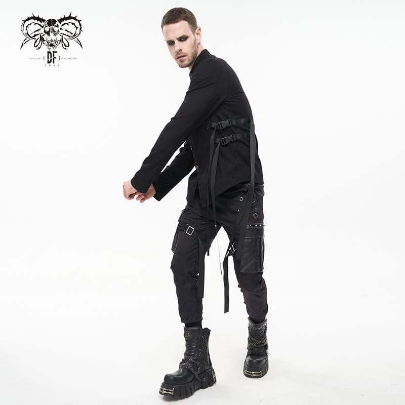 Herren Punk Big-Pocket Strap Belt Jogger Hose