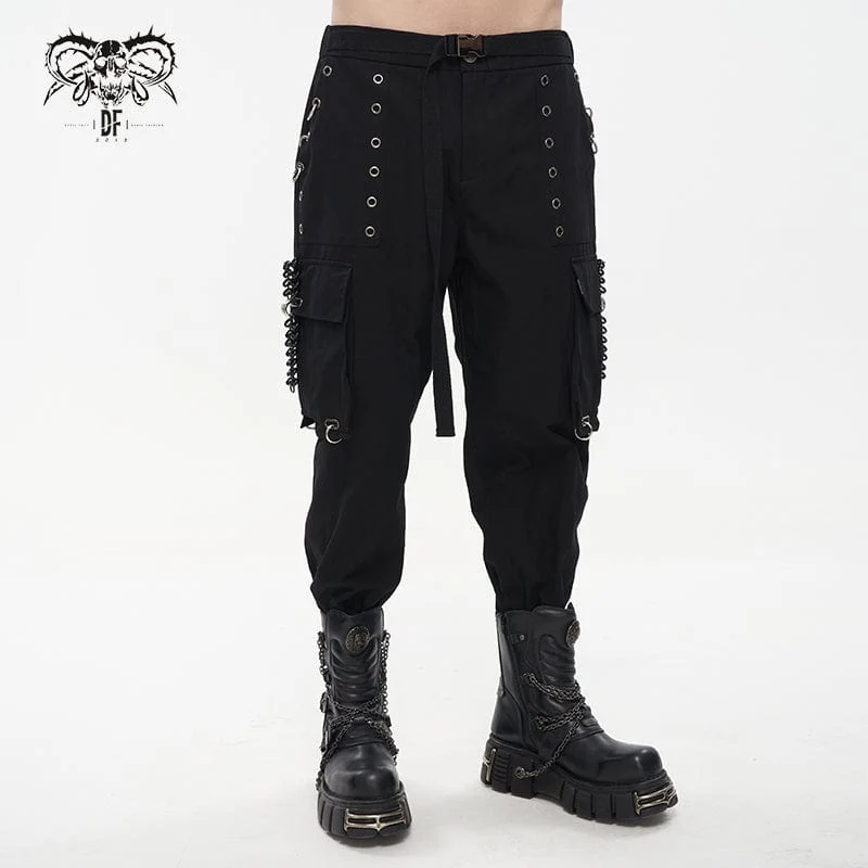 Herren Punk Big-Pocket Ösen Joggerhose mit Riemengürtel