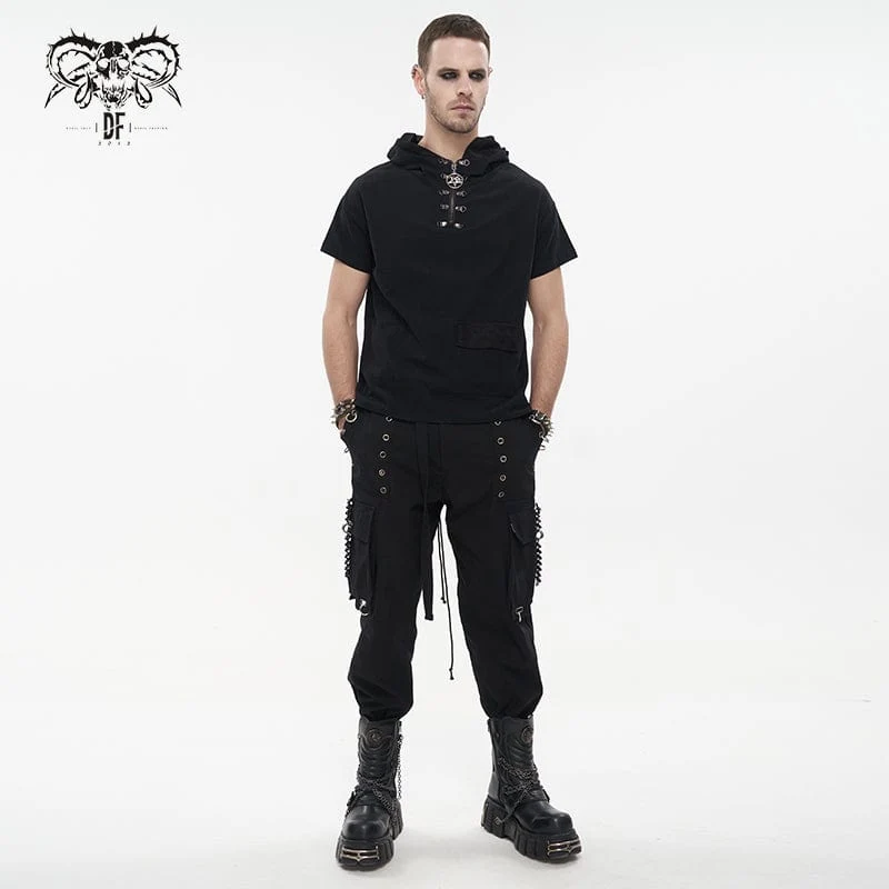 Herren Punk Big-Pocket Ösen Joggerhose mit Riemengürtel