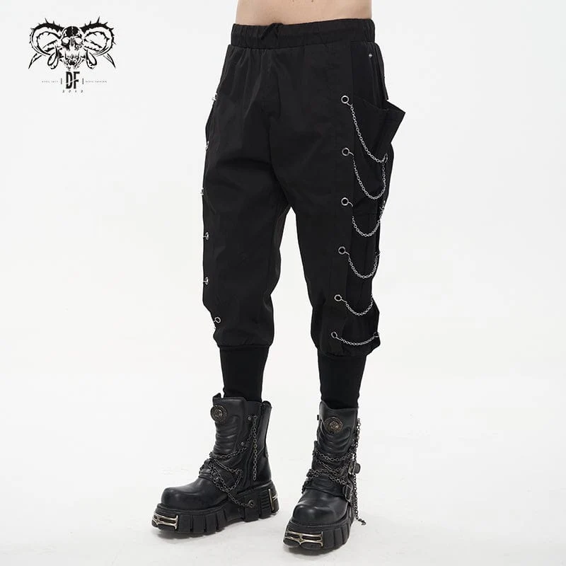 Herren Punk Big-Pocket Chains Jogger Hose