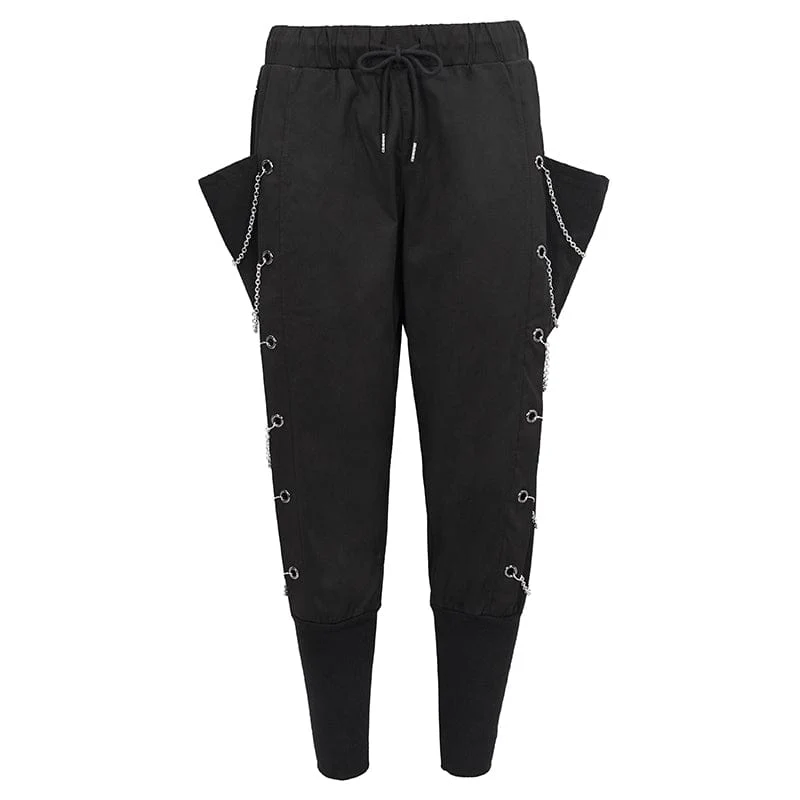 Herren Punk Big-Pocket Chains Jogger Hose