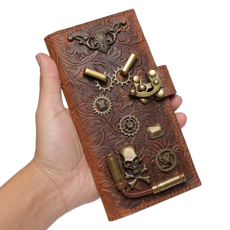 Unisex Steampunk Gear Schädel geprägte Geldbörse