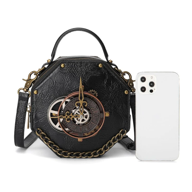 Steampunk Gear Clock Bag für Damen mit abnehmbaren Trägern